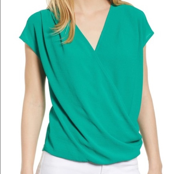 Gibson Draped Faux Wrap Top | Green Lake - Picture 1 of 4